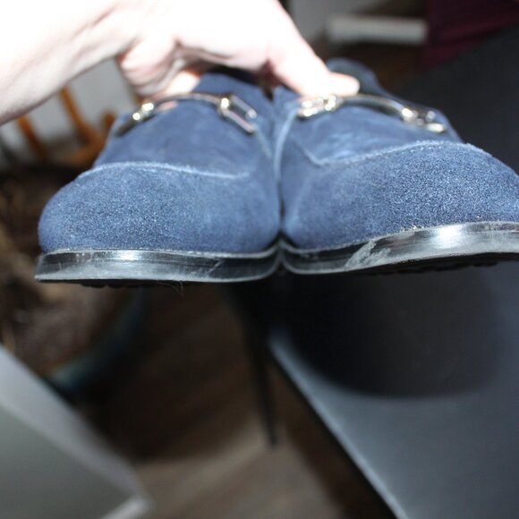 Stacy Adams 10M Men's Blue Suede Slip-On Loafers Dress Shoes w/ Chrome Buckle - Picture 9 of 16
